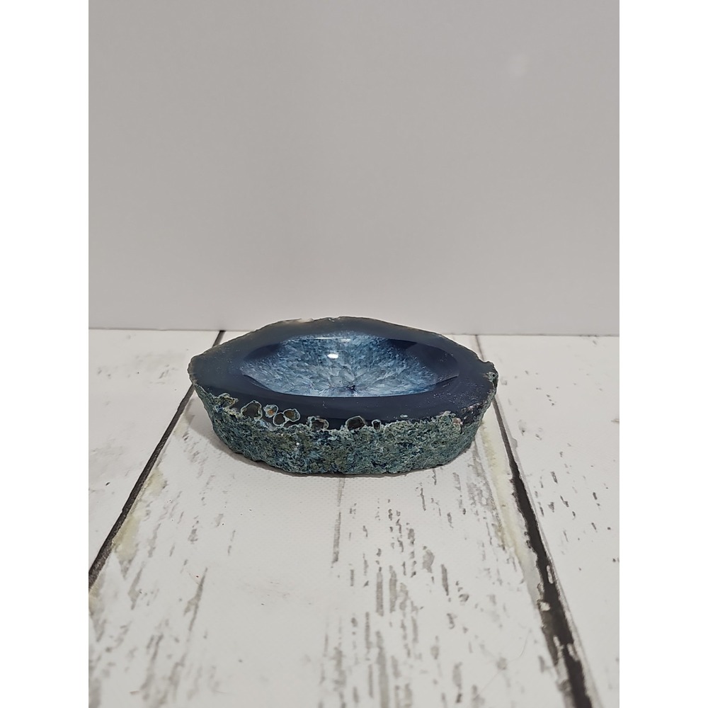 Polished Dyed blue agate geode dish